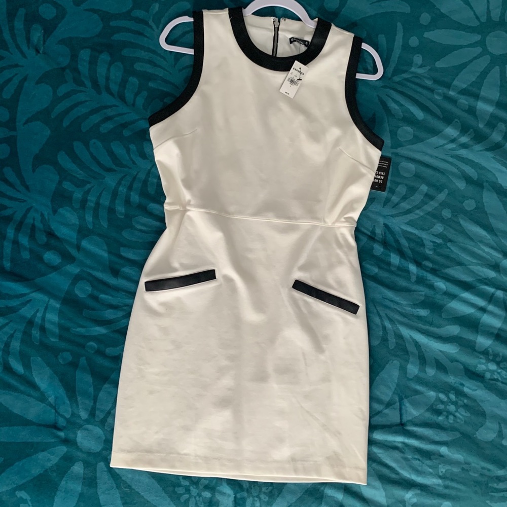 BNWT! Faux leather trim Express mini dress